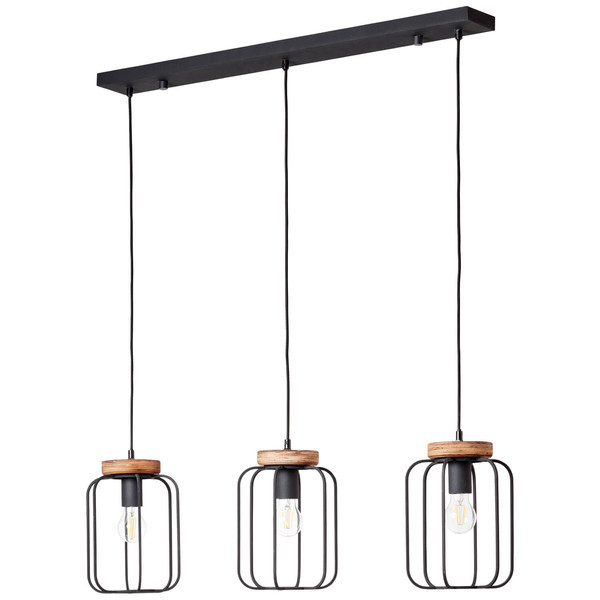 Brilliant Tosh Pendelleuchte, 3-flammig (Reihe) E27 Antik Holz Schwarz Korund FSC® 99503/66