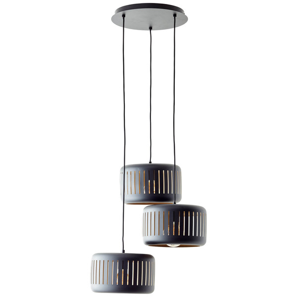Brilliant Tyas Pendelleuchte, 3-flammig (Rondell) E27 Schwarz Gold 99801/86