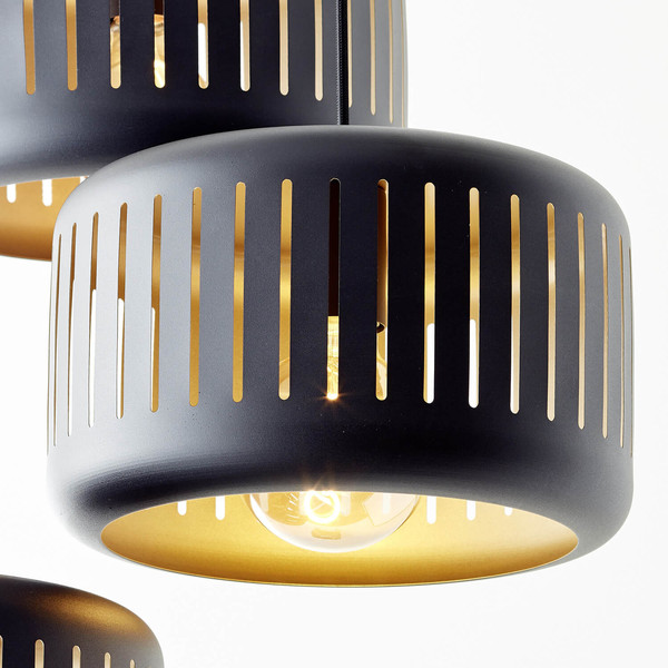 Brilliant Tyas Pendelleuchte, 3-flammig (Rondell) E27 Schwarz Gold 99801/86