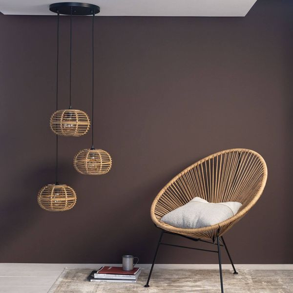 Brilliant Woodball Pendelleuchte, 3-fach E27 Schwarz Matt Natur 99885/06