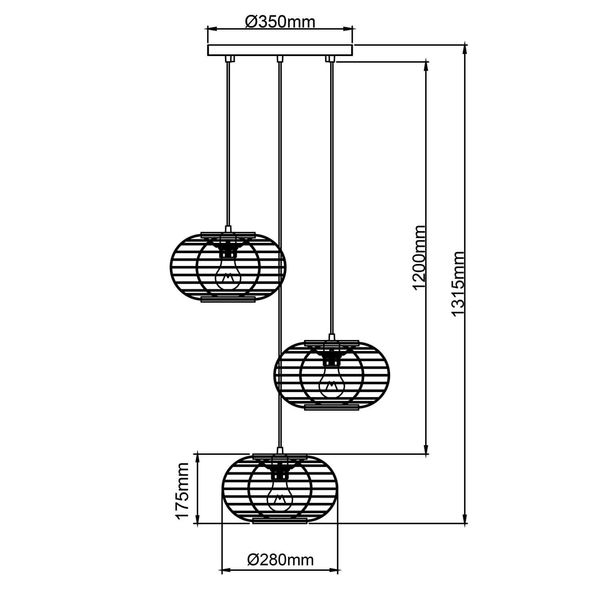Brilliant Woodball Pendelleuchte, 3-fach E27 Schwarz Matt Natur 99885/06