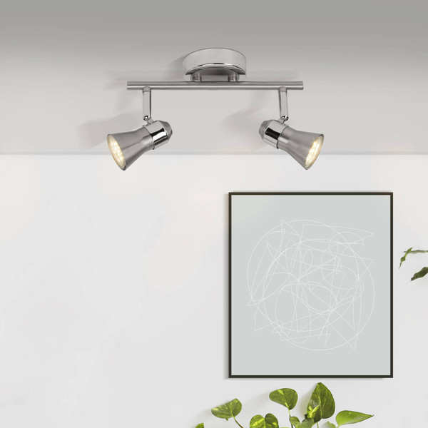 Brilliant Sanny LED Spotrohr, 2-flammig GU10 7W/3W Warmweiß Eisen Chrom G15413/77