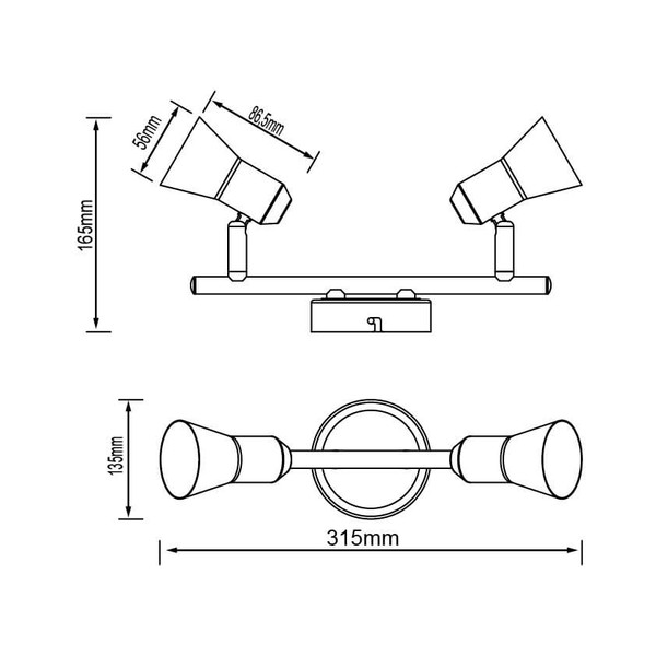 Brilliant Sanny LED Spotrohr, 2-flammig GU10 7W/3W Warmweiß Eisen Chrom G15413/77