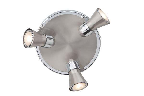 Brilliant Sanny LED Spotrondell, 3-flammig GU10 7W/3W Warmweiß Eisen Chrom G15434/77
