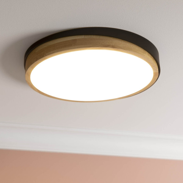 Brilliant Baarlo LED Deckenleuchte 35cm 24W Warmweiß Matt Schwarz Holz FSC® G80845/76