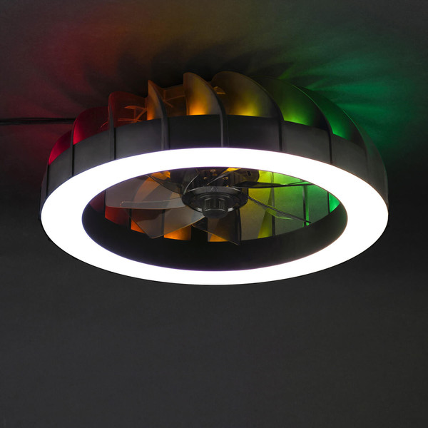 Brilliant Fanora LED Deckenleuchte 46cm mit Ventilator 30W Schwarz Ventilator, Nachtlicht, Timer G81080/06