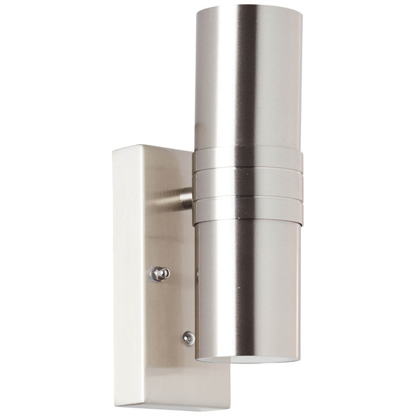 Brilliant Hanni LED Außenwandleuchte, 2-flammig mit Dämmerungsschalter GU10 3W/3W Warmweiß IP44 Edelstahl Up/Down Light, Dämmerungssensor G96254/82