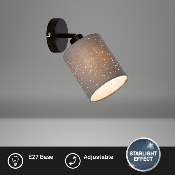 Briloner STOFA E27 Wandleuchte Sternendekor Grau-Schwarz