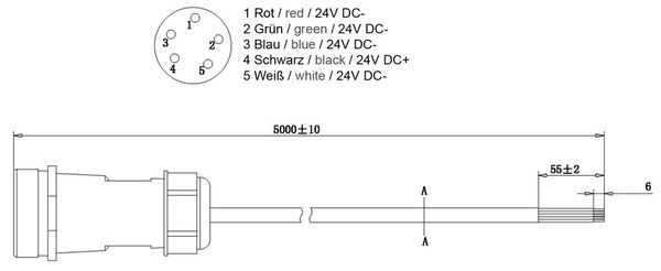 Deko-Light Weipu HQ 12/24/48V Einspeisekabel 5-polig 5000mm, IP67 940031