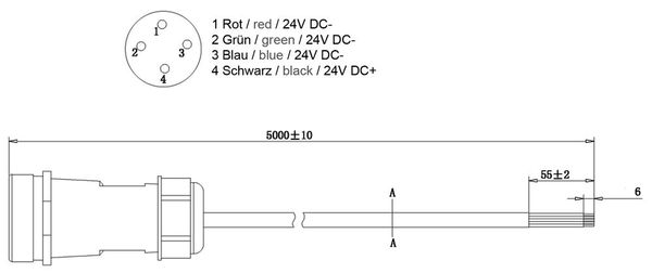 Deko-Light Weipu HQ 12/24/48V Einspeisekabel 4-polig 5000mm, IP67 940035