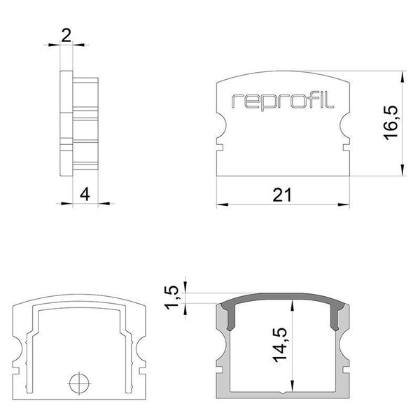 Deko-Light Endkappe F-AU-02-15 Set 2 Stk, Weiß, 21mm 978570