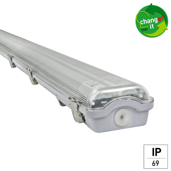 e2 LED Feuchtraum-Wannenleuchte T8 G13 158cm Classic-Power L 2x 24W neutralweiss 4000K IP65 Grau