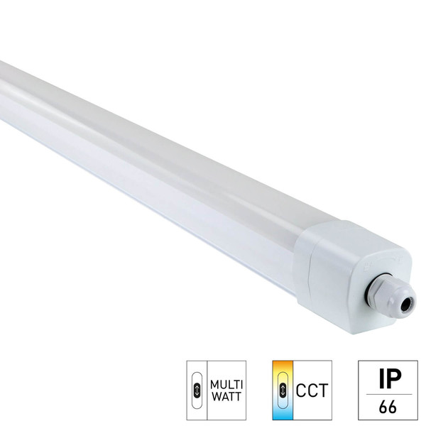 e2 LED Feuchtraum-Wannenleuchte 150cm Premium L 50W CCT warm-/neutral-/tageslichtweiss 3000K/4000K/5700K IP66 Weiß