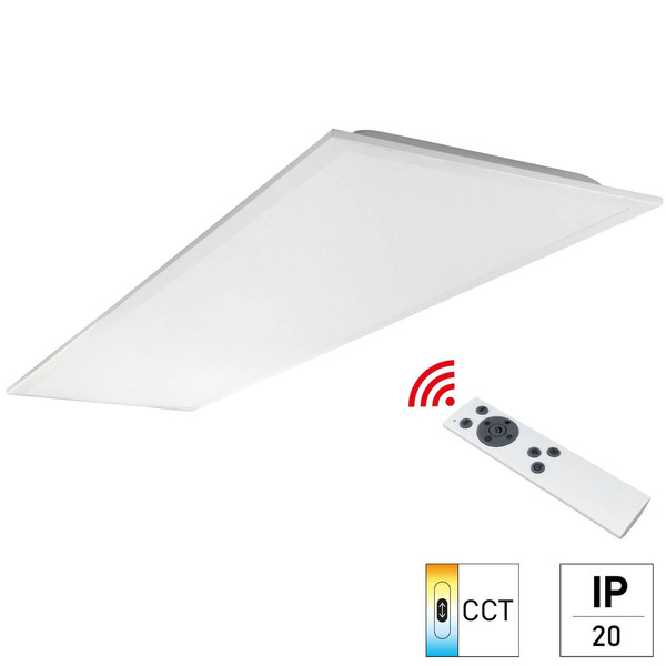e2 LED Anbaupanel, Deckenleuchte Alva 36W CCT warm-/neutral-/tageslichtweiss 3000K/4000K/6500K Fernbedienung Weiß Stahl 119,5x29,5cm