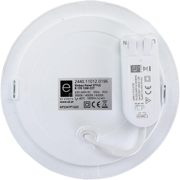 e2 LED Einbaupanel, Deckeneinbauleuchte Style R 170 12W CCT warm-/neutral-/tageslichtweiss 3000K/4000K/6000K Weiß Ø17cm