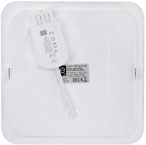 e2 LED Einbaupanel, Deckeneinbauleuchte Style Q 225 18W CCT warm-/neutral-/tageslichtweiss 3000K/4000K/6000K dimmbar Weiß 22,5x22,5cm