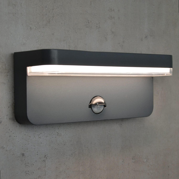 e2 LED Außenwandleuchte Ridos 7W warmweiss 3000K Bewegungsmelder IP44 Anthrazit Aluminium 22x9cm
