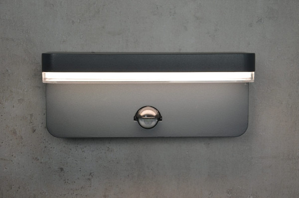 e2 LED Außenwandleuchte Ridos 7W warmweiss 3000K Bewegungsmelder IP44 Anthrazit Aluminium 22x9cm