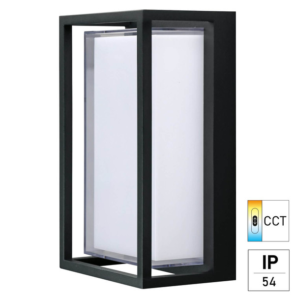 e2 LED Außenwandleuchte Merga 12W CCT warm-/neutral-/tageslichtweiss 3000K/4000K/6000K IP54 Anthrazit Aluminium 24x14,5cm