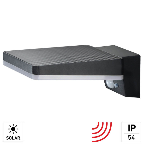 e2 LED Solar-Außenwandleuchte Sika 4,4W neutralweiss 4000K Bewegungsmelder IP54 Anthrazit Aluminium 17x13,5cm