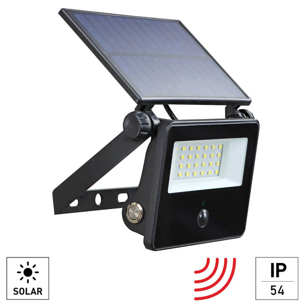 e2 LED Solar-Wandstrahler, Fluter Segin 10W tageslichtweiss 6500K Bewegungsmelder IP54 Schwarz Aluminium 20x14,5cm