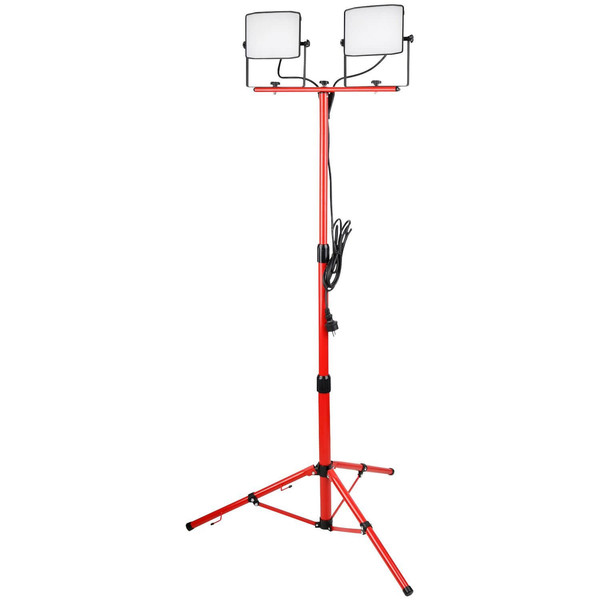 e2 LED Baustellenstrahler, Fluter mit Stativ 2x 50W tageslichtweiss 6000K IP65 Rot Aluminium 172x87cm