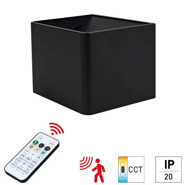 e2 LED Akku-Leuchte BL3 1,8W CCT warm-/neutral-/tageslichtweiss 3000K/4000K/6500K Bewegungsmelder Fernbedienung Akku Schwarz 10x8cm