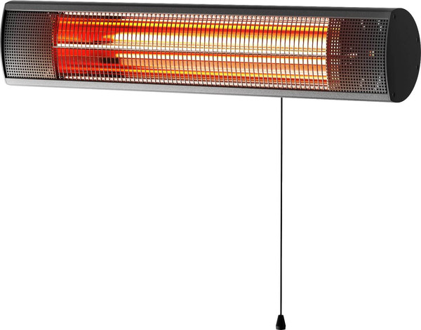 e2 Infrarotheizungen, Infrarot-Heizstrahler Wall 1500W Zugschalter IP65 Schwarz 44,5x17cm