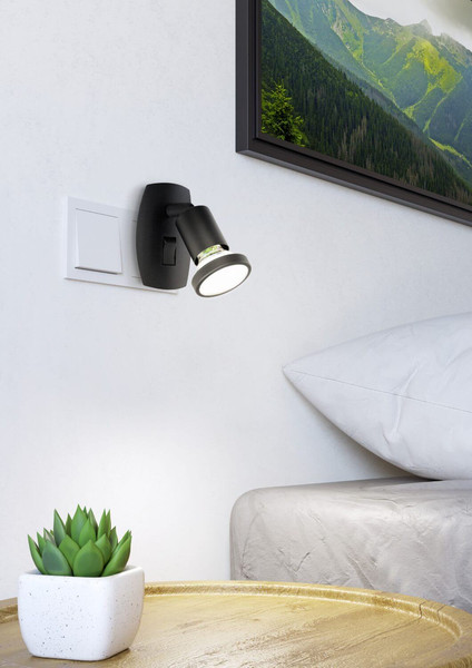 Eglo LED Steckdosenspot Parrini GU10 4,5W warmweiss 3000K Schwarz Stahl 10x7cm 300911