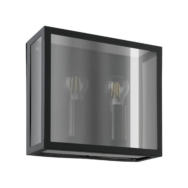 Eglo Außen-Wandleuchte Alamonte Smoke 2-flammig E27 IP44 Schwarz Schwarz-transparent Stahl Glas 29x26cm 31566