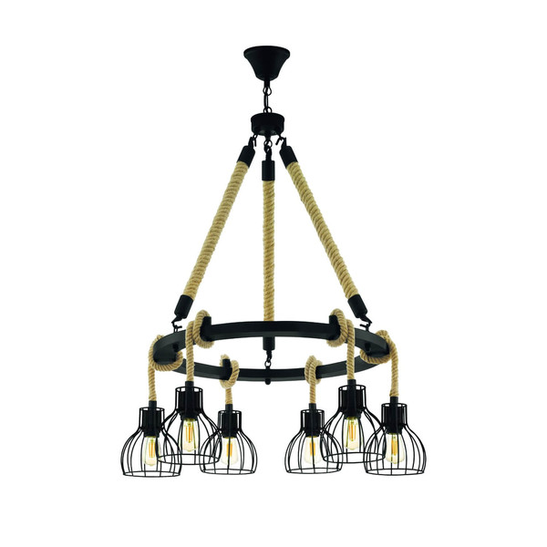 Eglo Pendelleuchte Rampside 6-flammig E27 Schwarz Stahl Ø76cm 43194