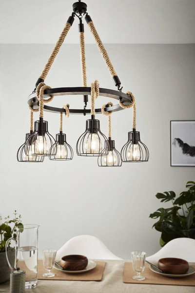 Eglo Pendelleuchte Rampside 6-flammig E27 Schwarz Stahl Ø76cm 43194