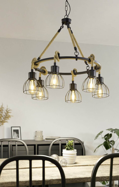 Eglo Pendelleuchte Rampside 6-flammig E27 Schwarz Stahl Ø76cm 43194
