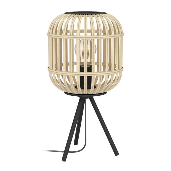 Eglo Tischleuchte Bordesley E27 Schwarz Natur Stahl Holz Ø21cm 43218