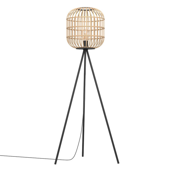 Eglo Stehleuchte Bordesley E27 Schwarz Natur Stahl Holz 139cm 43219