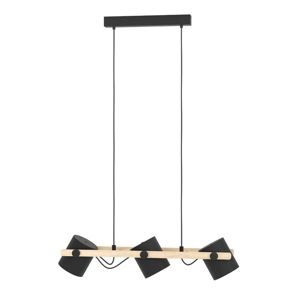 Eglo Pendelleuchte Hornwood 3-flammig E27 Schwarz Creme Braun Stahl Holz 78x21cm 43517