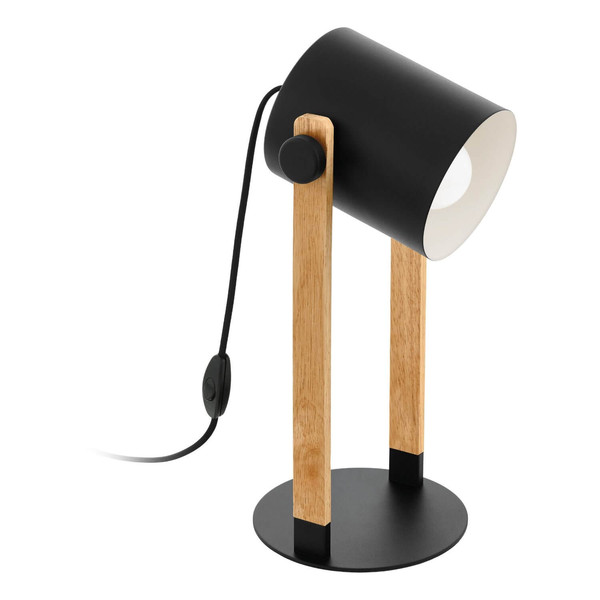 Eglo Tischleuchte Hornwood E27 Schwarz Creme Braun Stahl Holz 42x21cm 43519