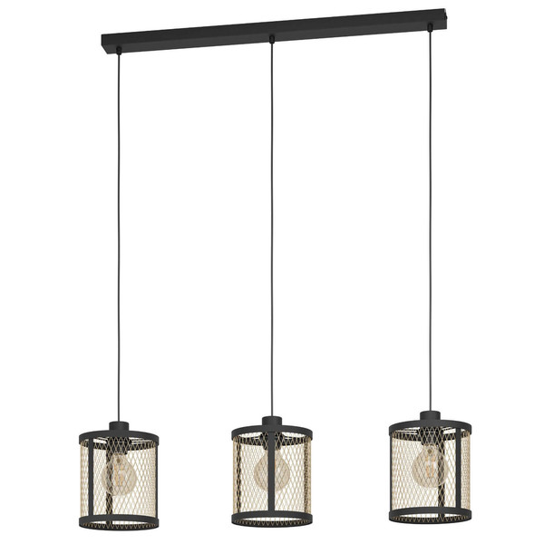 Eglo Pendelleuchte Dellow 3-flammig E27 Schwarz Messing Stahl 88x18cm 43605