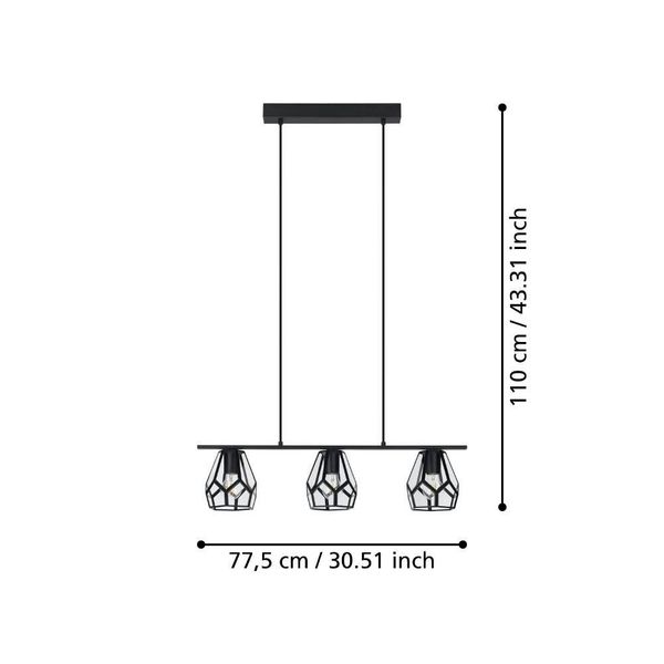 Eglo 43644 MARDYKE E27 3-fach Hängeleuchte 775x145mm Schwarz