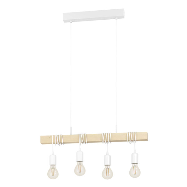 Eglo Pendelleuchte Townshend 4-flammig E27 Weiss Braun Stahl Holz 70x10,5cm 43704