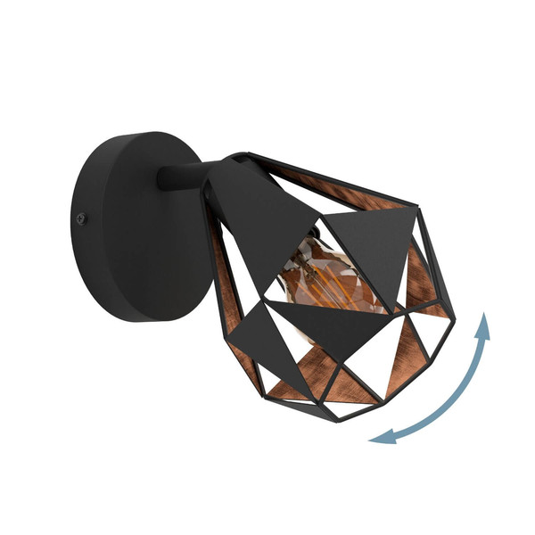 Eglo Wand-/Deckenleuchte Carlton 7 E27 Schwarz Kupferfarben-antik Stahl Ø16cm 43715