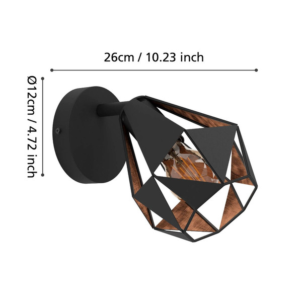 Eglo Wand-/Deckenleuchte Carlton 7 E27 Schwarz Kupferfarben-antik Stahl Ø16cm 43715