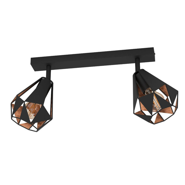 Eglo Deckenstrahler Carlton 7 2-flammig E27 Schwarz Kupferfarben-antik Stahl 42x25,5cm 43716