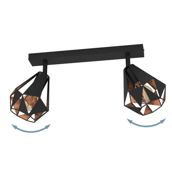 Eglo Deckenstrahler Carlton 7 2-flammig E27 Schwarz Kupferfarben-antik Stahl 42x25,5cm 43716