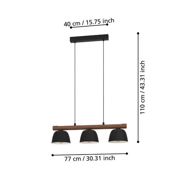 Eglo 43739 SHERBURN E27 3-fach Hängeleuchte 770x200mm Schwarz Braun