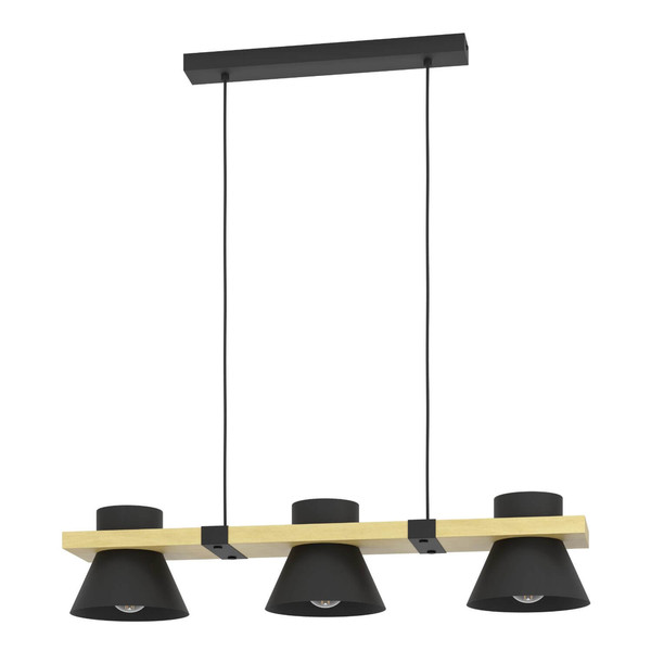 Eglo Pendelleuchte Maccles 3-flammig E27 Schwarz Braun Stahl Holz 78x18cm 43956