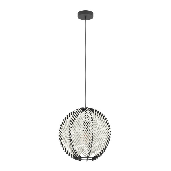 Eglo Pendelleuchte Waverton E27 Schwarz Weiss Stahl Textil Holz Ø40cm 44005