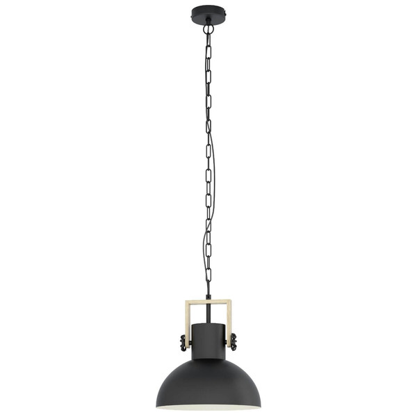 Eglo Pendelleuchte Lubenham E27 Schwarz Braun Stahl Holz Ø30cm 44056