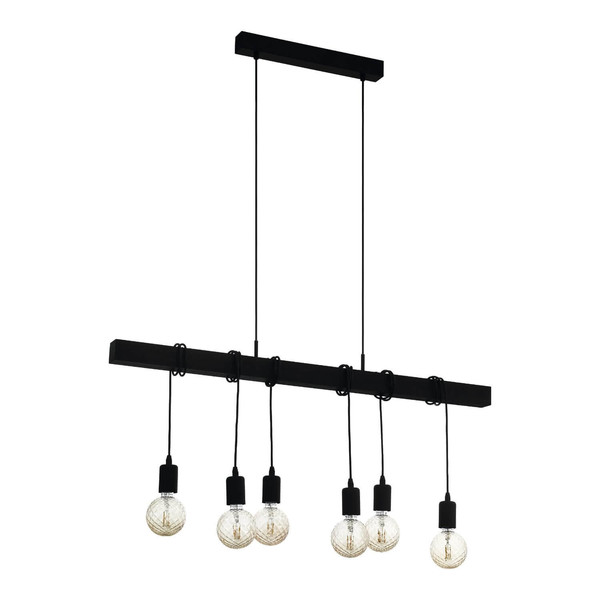 Eglo Pendelleuchte Townshend 6-flammig E27 Schwarz Stahl Holz 100x10cm 44062