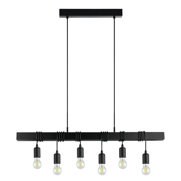 Eglo Pendelleuchte Townshend 6-flammig E27 Schwarz Stahl Holz 100x10cm 44062
